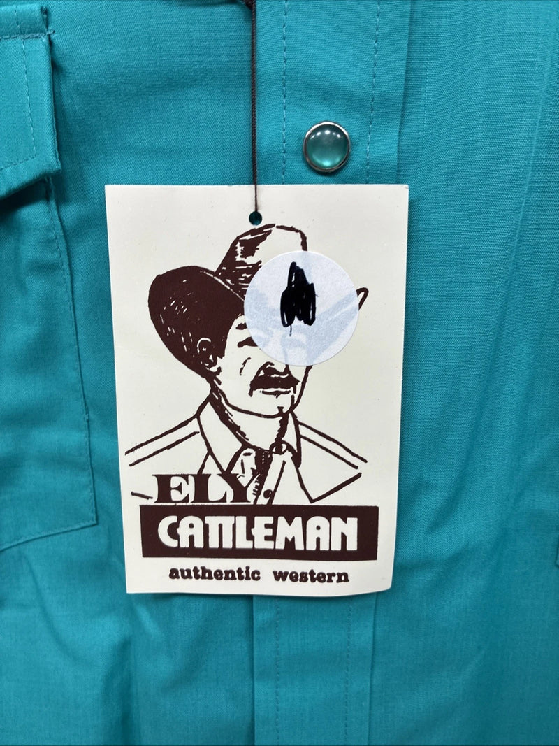 New Men’s ELY Cattleman Teal Short Sleeve Pearl Snap 16 Large AA-109