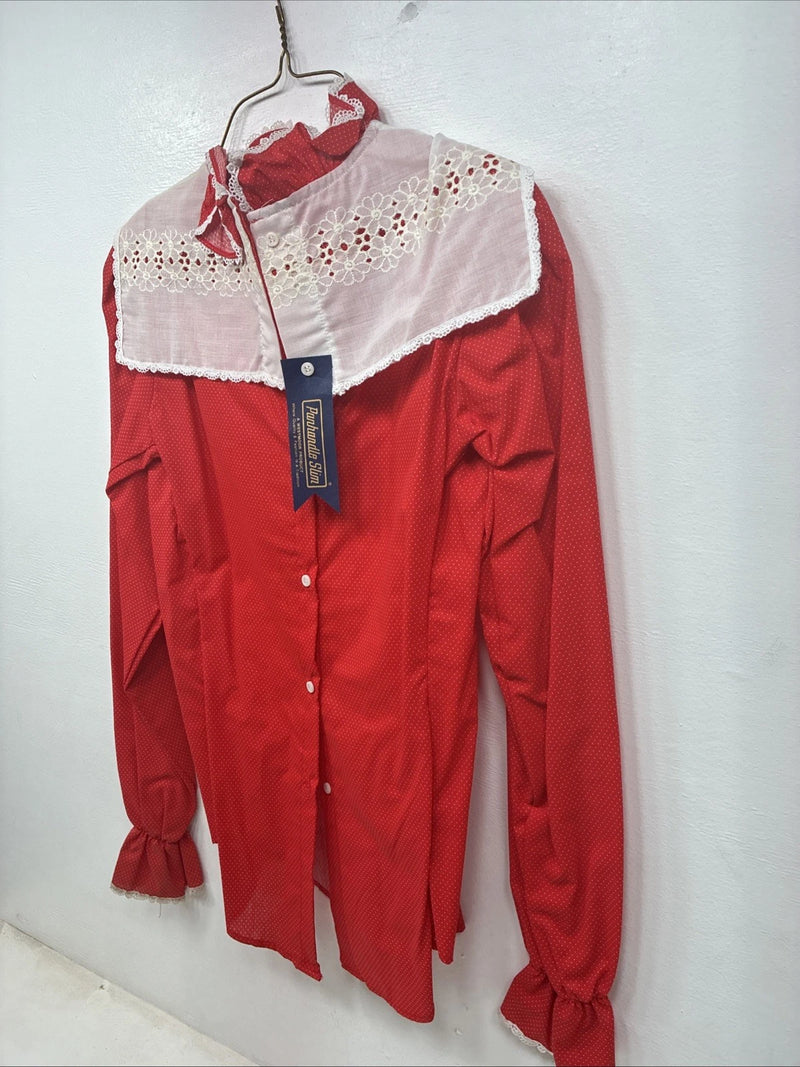 New Women’s Panhandle Slim Red White Design Long Sleeve Button Up Size 28 3B-3 