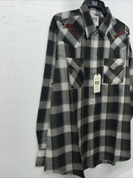 New Men’s ELY Cattleman Green Black Plaid Long Sleeve Pearl Snap Shirt XL S-17