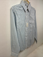 New Women’s White Horse Blue White Stripe Long Sleeve Pearl Snap Medium YY-119
