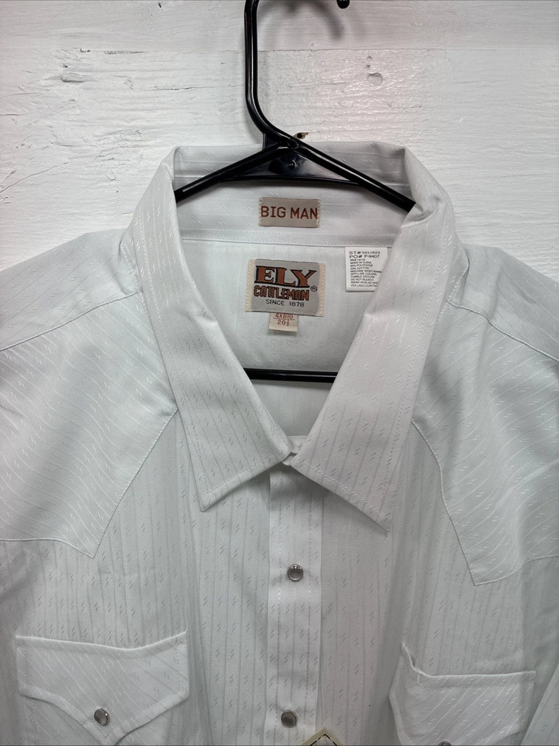 New Men’s ELY Cattleman White Short Sleeve Stripe Pearl Snap 20.5 4XL H-61