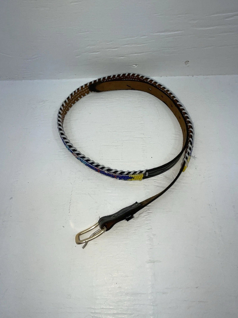 New Black Genuine Leather Beaded 32” Belt Z-136