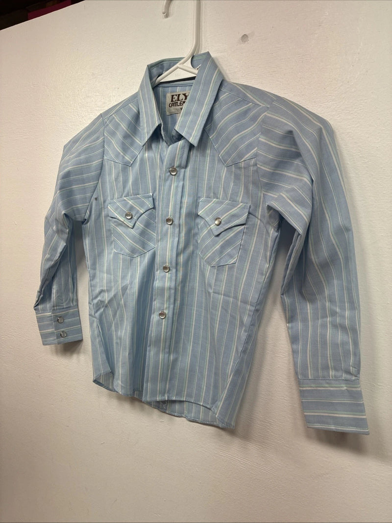 New Miss ELY Cattleman Blue Stripe Long Sleeve Pearl Snap Size 6 DD-145