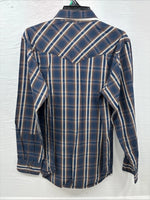 New Men’s ELY 1878 Blue Brown Plaid Long Sleeve Pearl Snap XL T-13