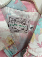 New Women’s H Bar C Pink Floral Short Sleeve Pearl Snap Size 32 DD-154