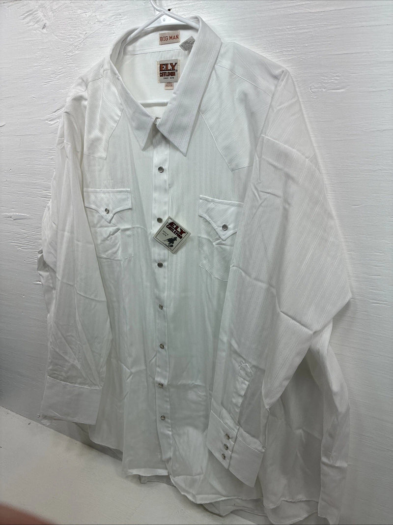 New Men’s ELY Cattleman White Designed Long Sleeve Pearl Snap 20.5 4XL X-106