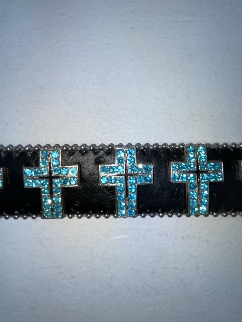 New Black Genuine Leather Blazin Roxx Blue Bling Cross S Belt #N3520401 Z-54