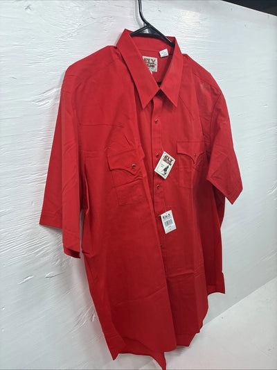 New Men’s ELY Cattleman Red Simple Short Sleeve Pearl Snap 18 2XL K-96
