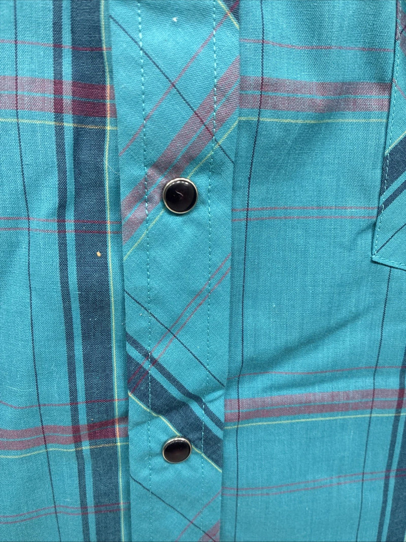 New Men’s ELY Diamond Blue Plaid Long Sleeve Pearl Snap Large X-73