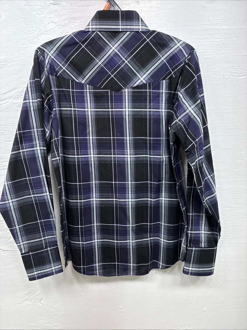 New Kids ELY Cattleman Purple Plaid Long Sleeve Pearl Snap Medium DD-28