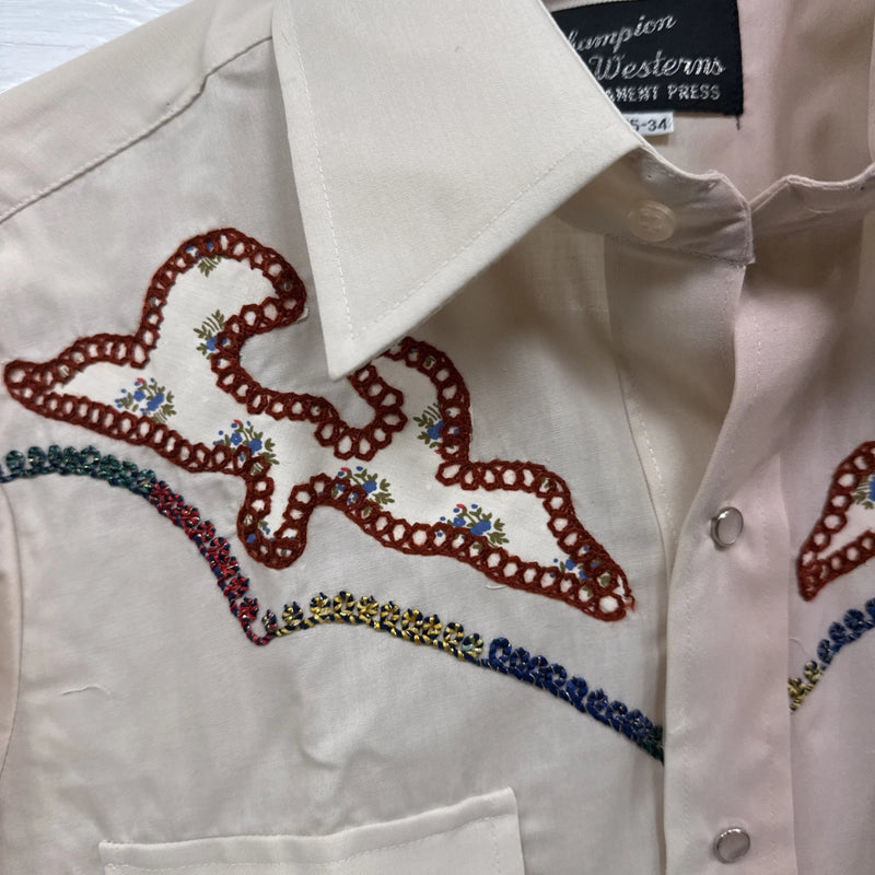 New Men’s Champion Western Cream Long sleeve pearl snap 15 X 34 medium B-74