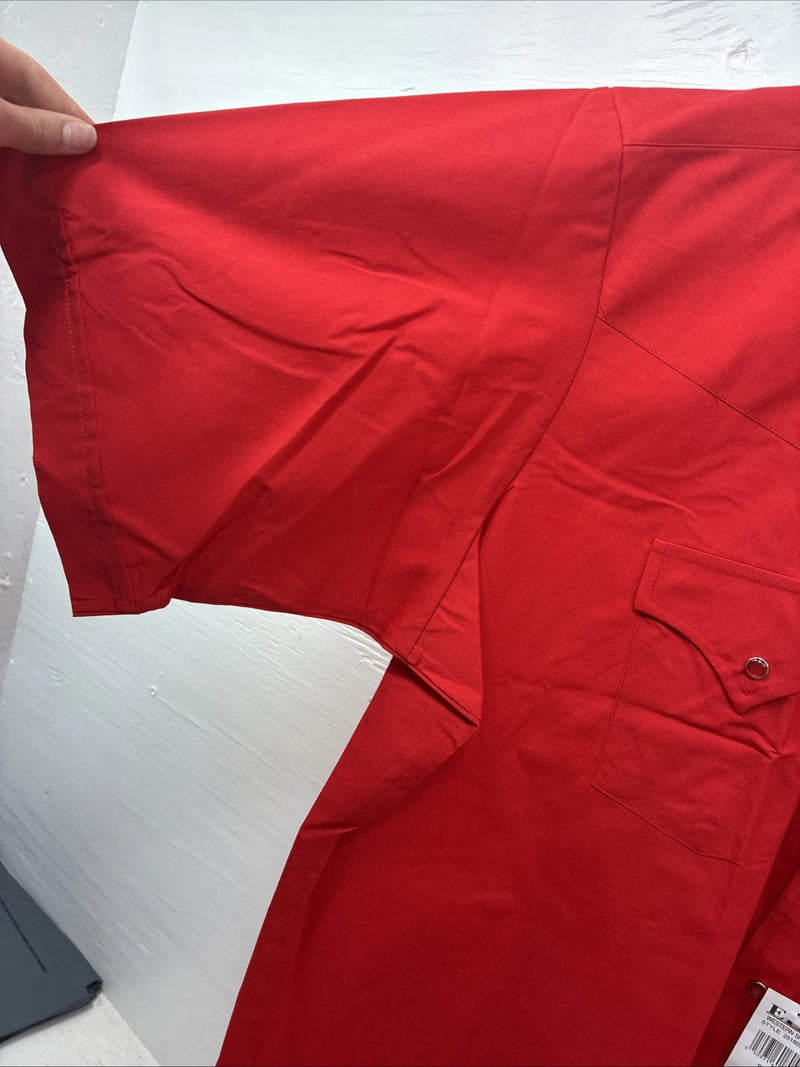 New Men’s ELY Cattleman Red Simple Short Sleeve Pearl Snap 18 2XL K-96