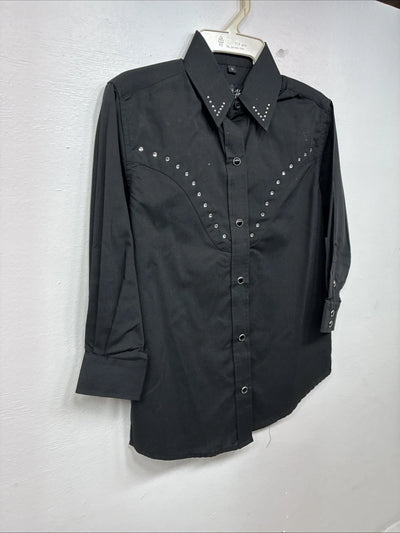 New Kids White Horse Black Gem Long Sleeve Pearl Snap Small MM-48