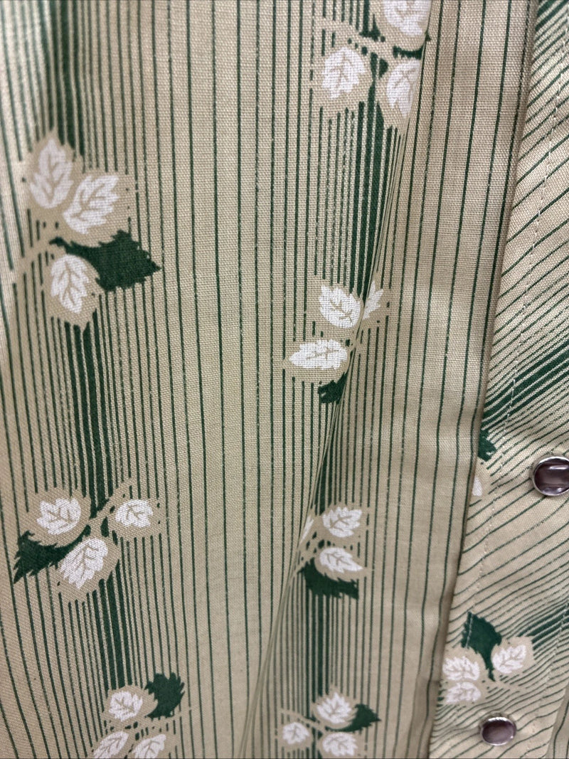 New Men’s ELY Plains Green Tan Floral Long Sleeve Pearl Snap 16.5 Large V-56