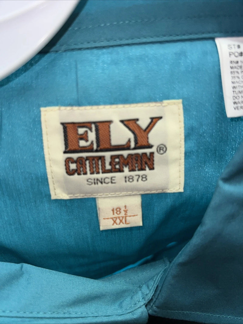 New Mens Blue Short Sleeve ELY cattleman Pearl Snap Shirt. 18.5 2XL G-76