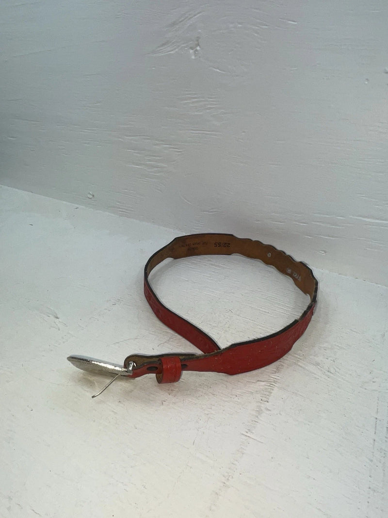 New Red Genuine Leather Tooled And Silver Pendent 22” Belt #5722 NN-14