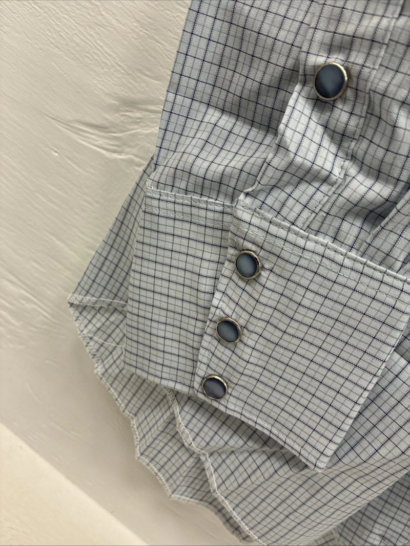 New Men’s Circle S Blue Gray Plaid Long Sleeve Pearl Snap 15 X 34 Medium Q-108