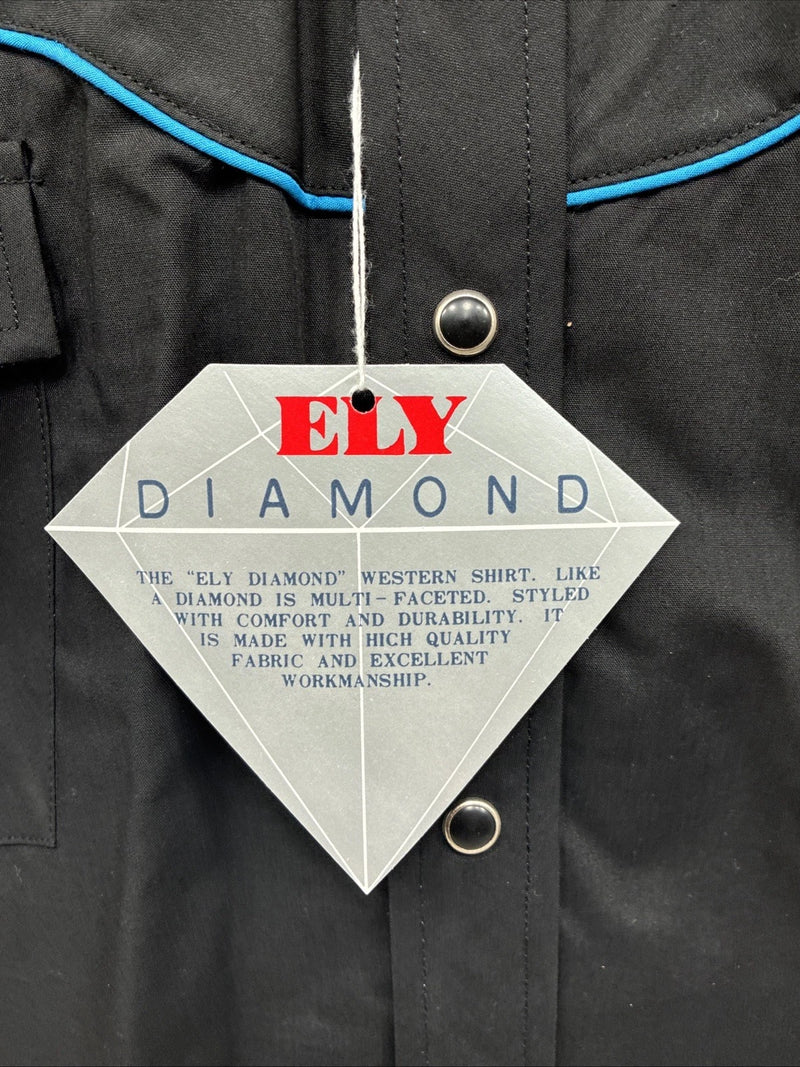 New Men’s ELY Diamond Black Purple Design Long Sleeve Pearl Snap Large V-22