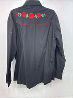 New Women’s Country Charmers Black Rose Long Sleeve Pearl Snap Large II-70