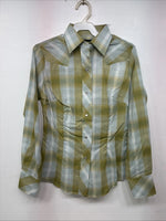 New Women’s Champion Western Green Plaid Long Sleeve Pearl Snap Size 10 KK-89