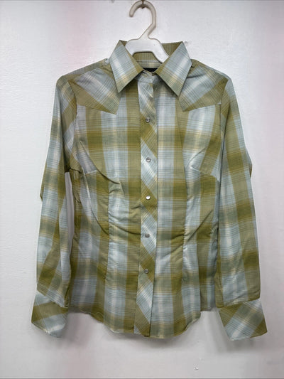New Women’s Champion Western Green Plaid Long Sleeve Pearl Snap Size 10 KK-89