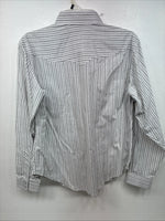 New Women’s White Horse Gray Stripe Long Sleeve Pearl Snap Medoum LL-105