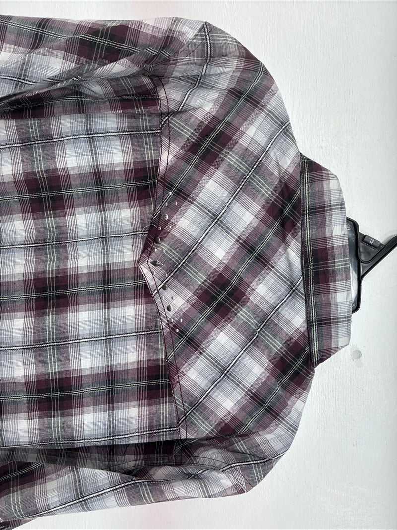New Women’s Cumberland Purple Plaid Long Sleeve Pearl Snap 2XL GG-32