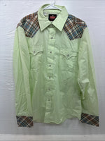 New Women’s Western Shirt Green Plaid Long Sleeve Pearl Snap 16 XL CC-94