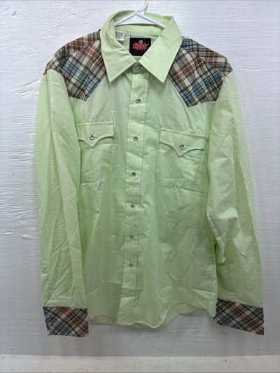 New Women’s Western Shirt Green Plaid Long Sleeve Pearl Snap 16 XL CC-94