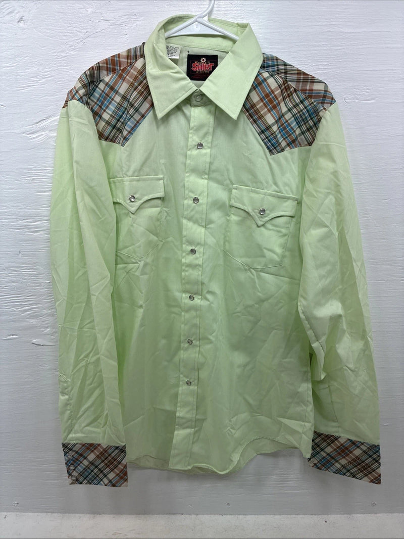 New Women’s Western Shirt Green Plaid Long Sleeve Pearl Snap 16 XL CC-94