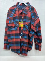 New Men’s Wrangler Red Blue Navy Flannel Long Sleeve Pearl Snap 20 X 36 XL H-60