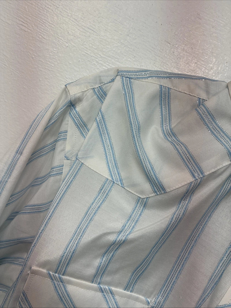 New Women’s White Horse White Blue Stripe Long Sleeve Pearl Snap Large YY-125
