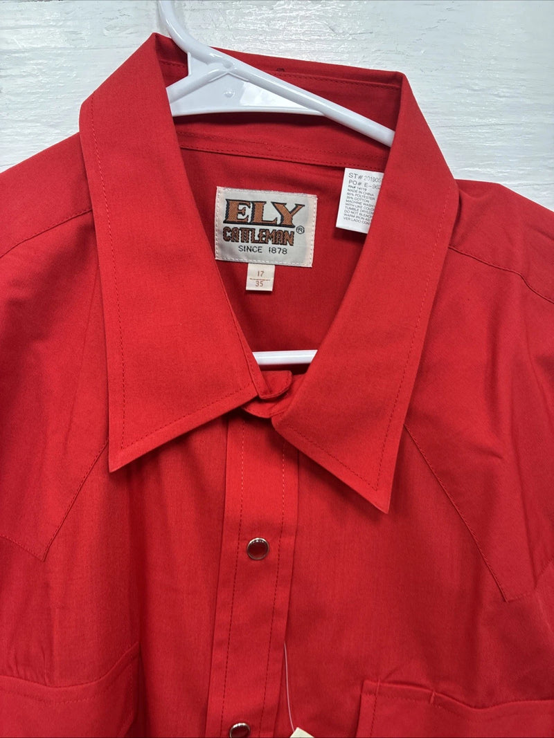 New Men’s ELY Cattleman Red Western Long Sleeve Pearl Snap 17 X 35 XL T-51