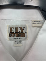 New Men’s ELY Cattleman White Long Sleeve Pearl Snap 17.5 X 35 XL R-45