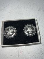 New Women’s Congress Leather Circle Silver Star Earrings. 93148 B-9