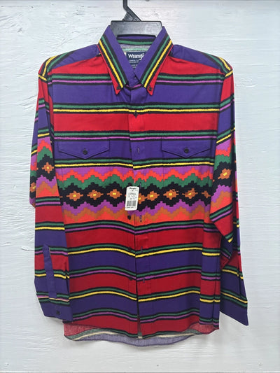 New Men’s Wrangler Multicolor Stripe Long Sleeve Pearl Snap 15.5 Medium DD-3