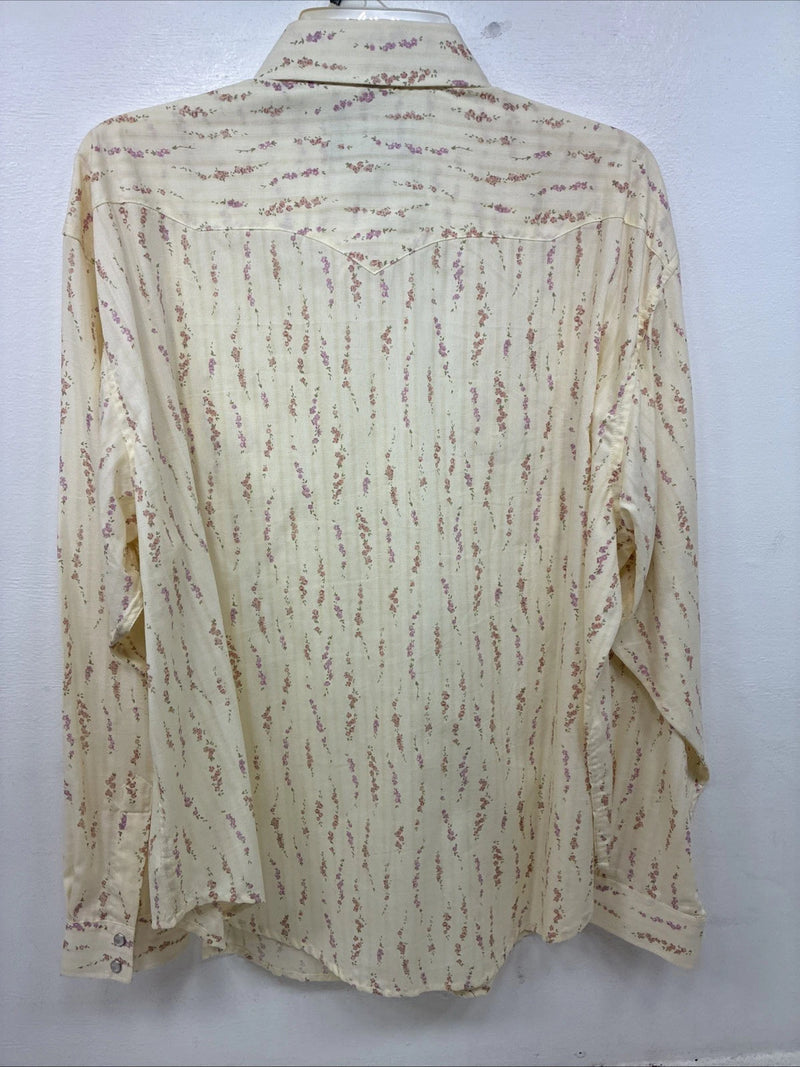 New Women’s White Horse Yellow Floral Long Sleeve Pearl Snap Size XXL YY-47
