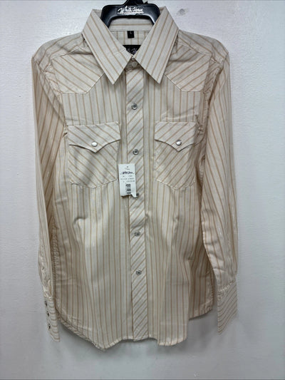 New Kids White Horse Gold Stripe Long Sleeve Pearl Snap Large MM-17