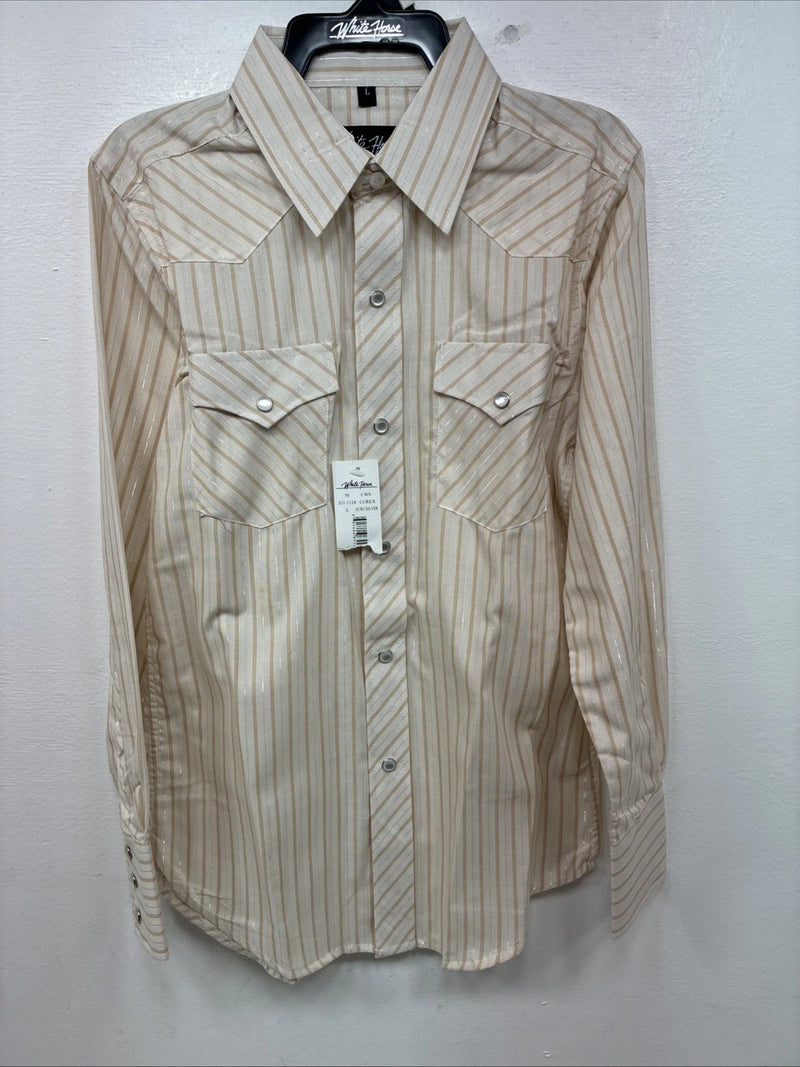 New Kids White Horse Gold Stripe Long Sleeve Pearl Snap Large MM-17