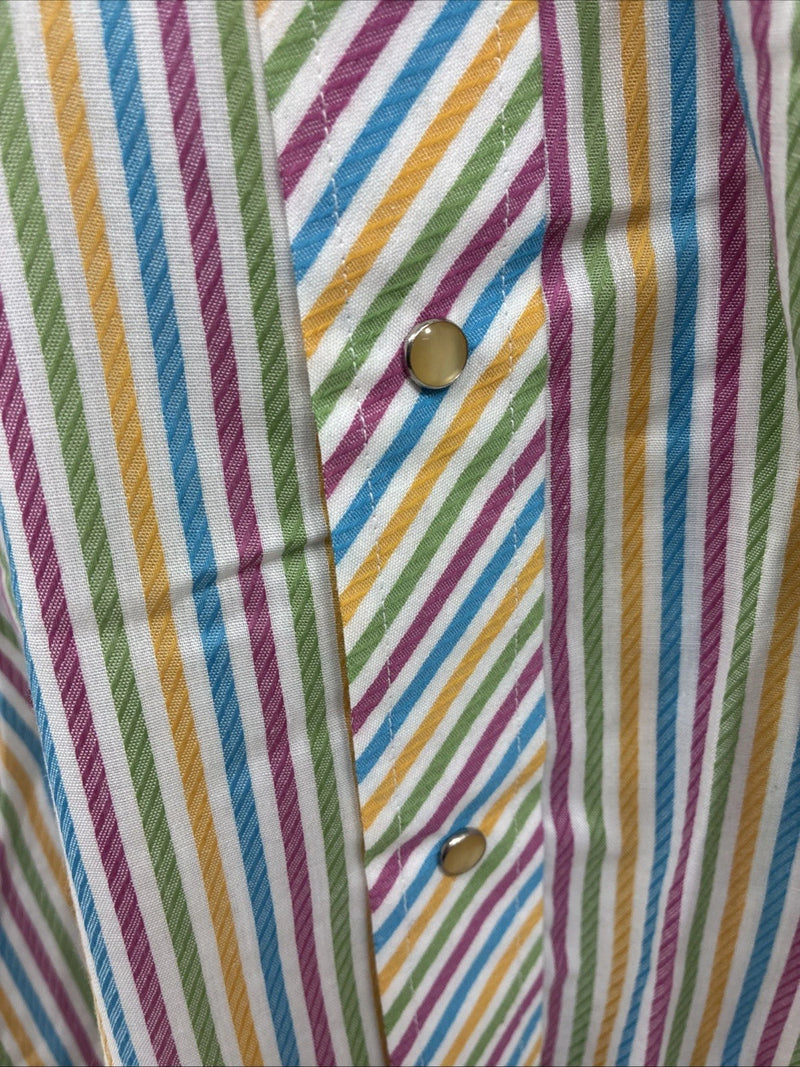 New Men’s Tem Tex Multicolor Stripe Long Sleeve Pearl Snap 14 X 33 Small M-84