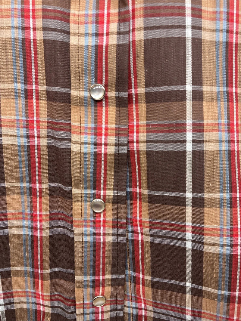 New Boys Panhandle Slim Brown Plaid Long Sleeve Pearl Snap Size 8 DD-102