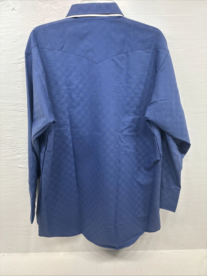 New Men’s Panhandle Slim Blue Checkered Long Sleeve Pearl Snap 17.5 XL T-21