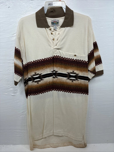 New Men’s Cumberland Brown Western Design Short Sleeve Polo Medium K-50