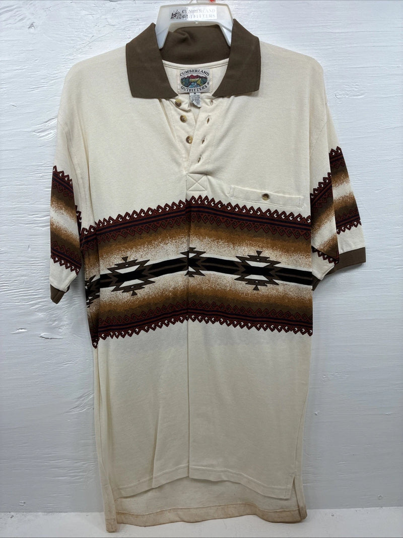 New Men’s Cumberland Brown Western Design Short Sleeve Polo Medium K-50
