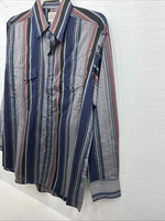 New Men’s ELY Cattleman Multicolor Stripe Long Sleeve Pearl Snap 16.5 Large T-54