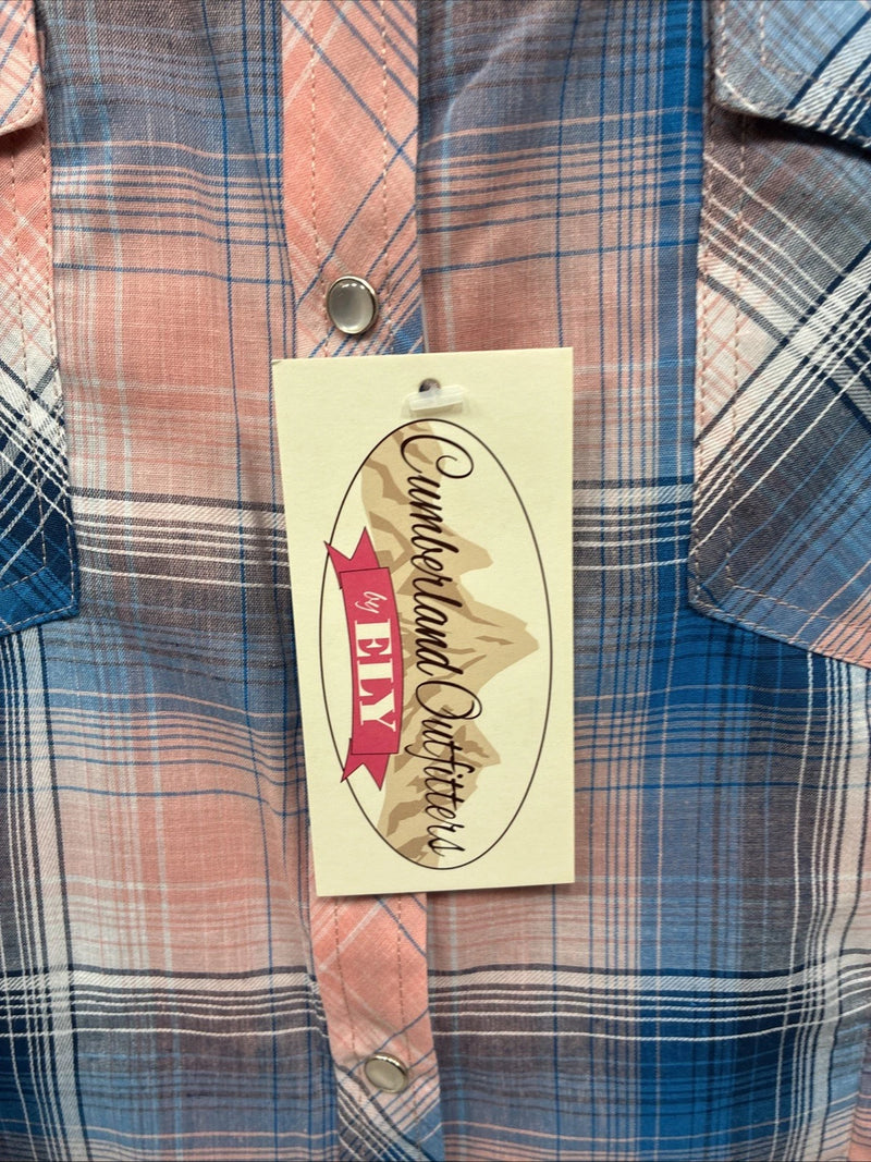 New Girls Cumberland Blue Pink Plaid Long Sleeve Pearl Snap 3XL CC-111