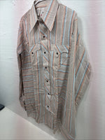 New Men’s Tem Tex Brown Stripe Long Sleeve Pearl Snap 16 Large X-46