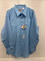 New Men’s ELY Cattleman Simple Blue Long Sleeve Pearl Snap 18 X 35 2XL R-9