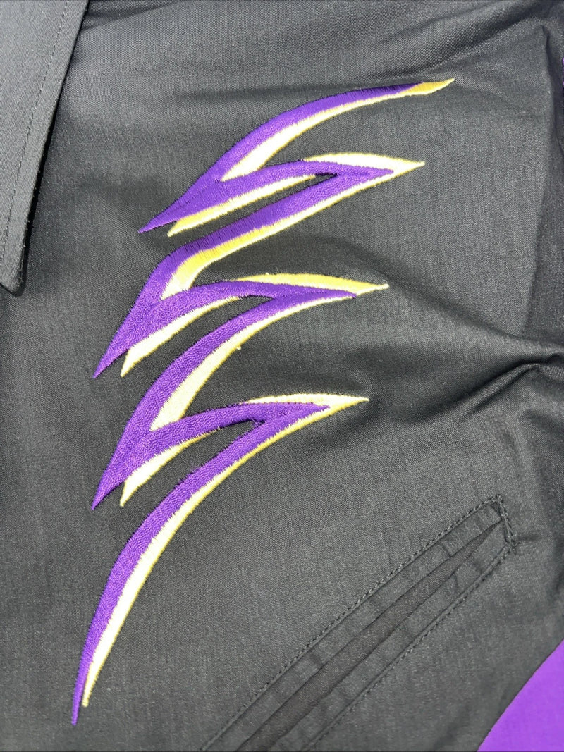 New Men’s Purple Black ELY Diamond Pearl Snap Long Sleeve Shirt Medium I-55