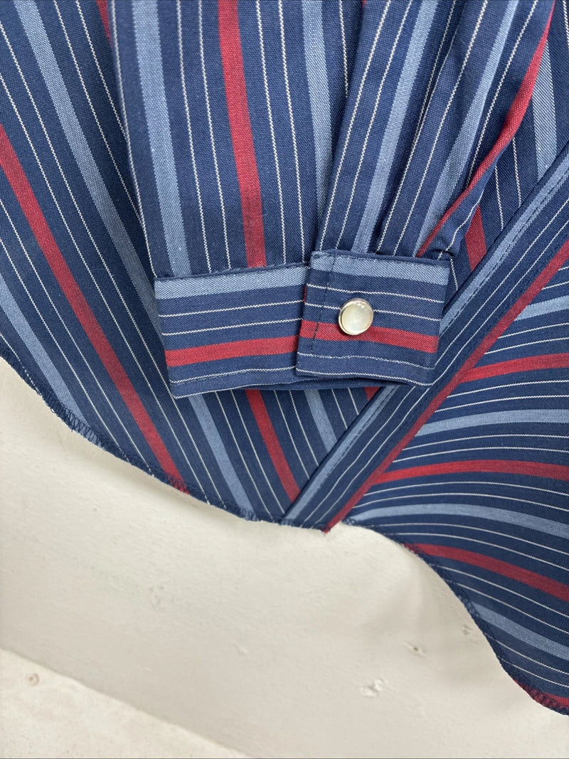New Women’s H Bar C Blue Red Stripe Long Sleeve Pearl Snap Size 36 II-17